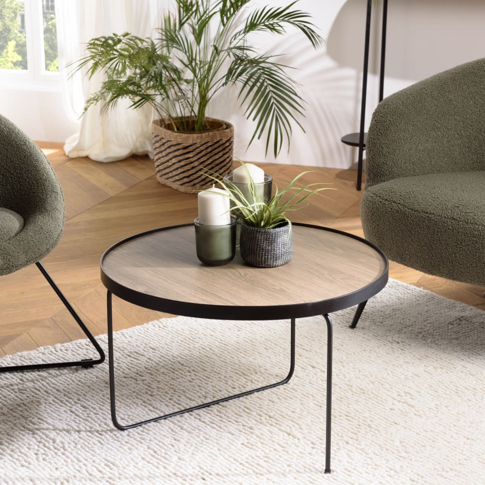 Table basse ronde pieds asymétriques métal noir d60 - Maisons du Monde