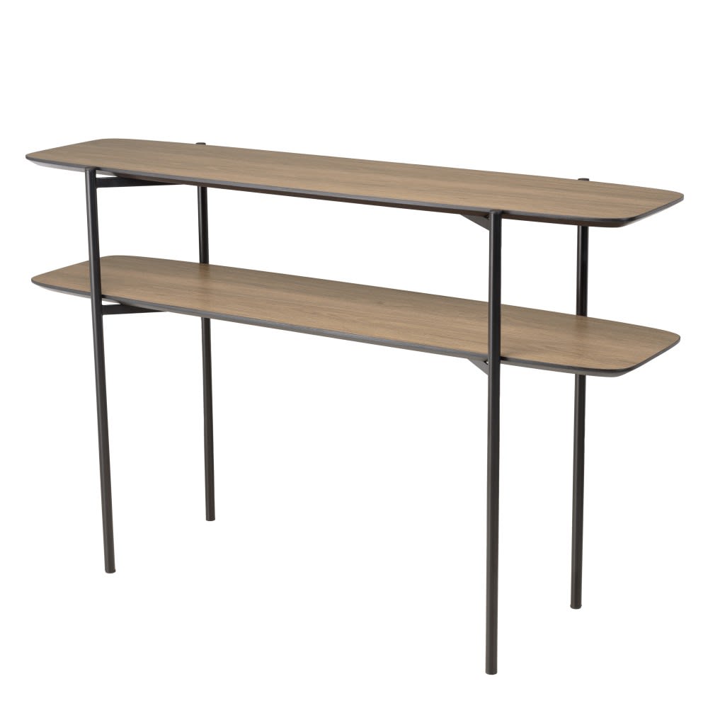 Console double plateau 120x33cm pieds métal noir
