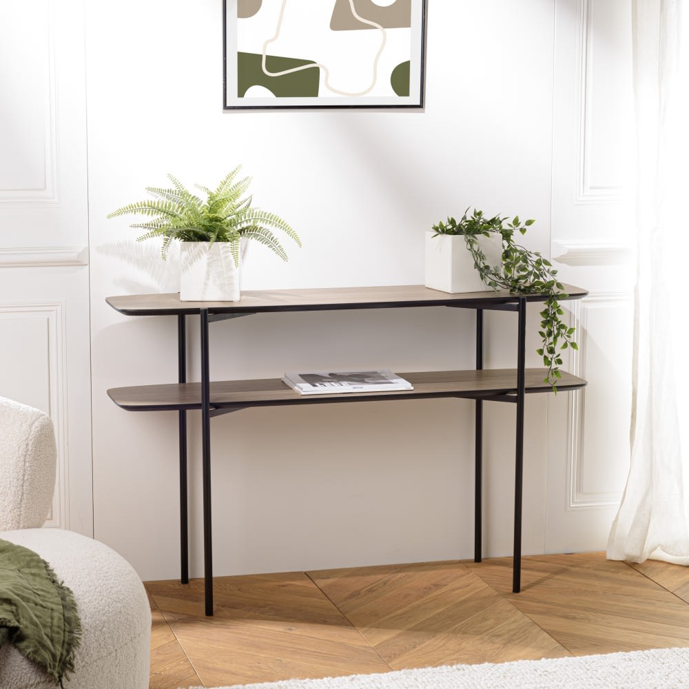 Console double plateau 120x33cm pieds métal noir - Maisons du Monde
