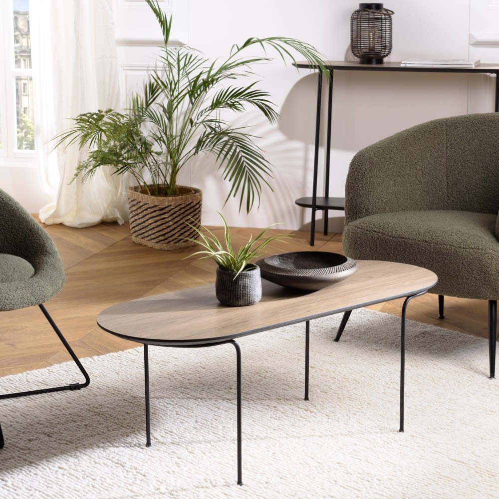 Table basse rectangulaire angles arrondis 100x40cm pieds métal - Maisons du Monde