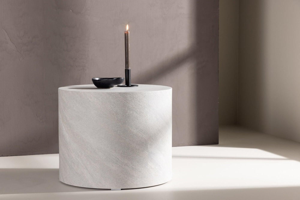 Table d'appoint ronde effet marbre ø50cm - gris clair - Maisons du Monde