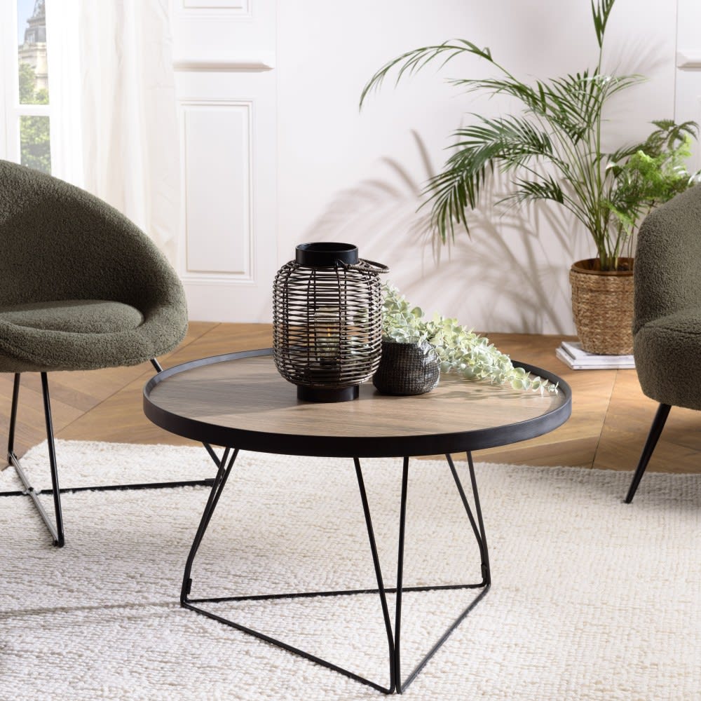 Table basse ronde pieds épingles métal noir d70 - Maisons du Monde
