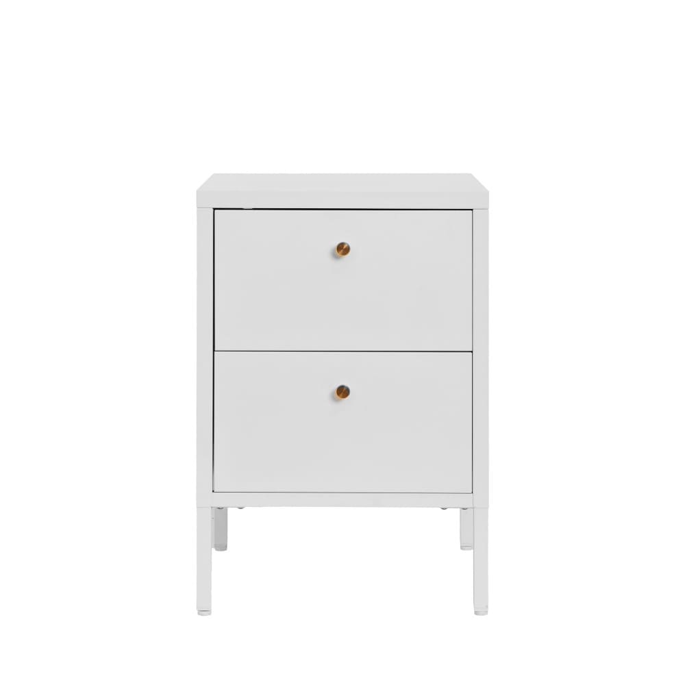 Table de chevet 2 tiroirs en métal - Blanc