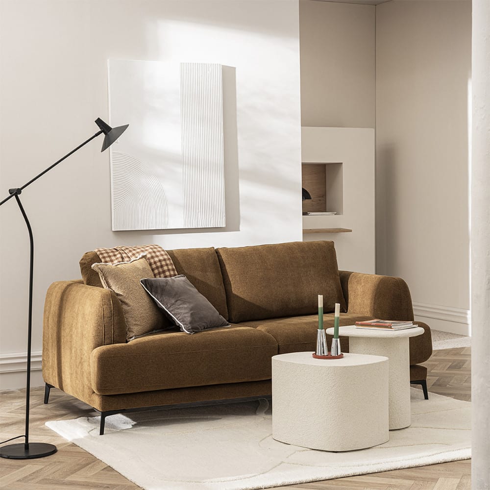 Canapé droit 3 places en tissu et pieds en métal - Bronze