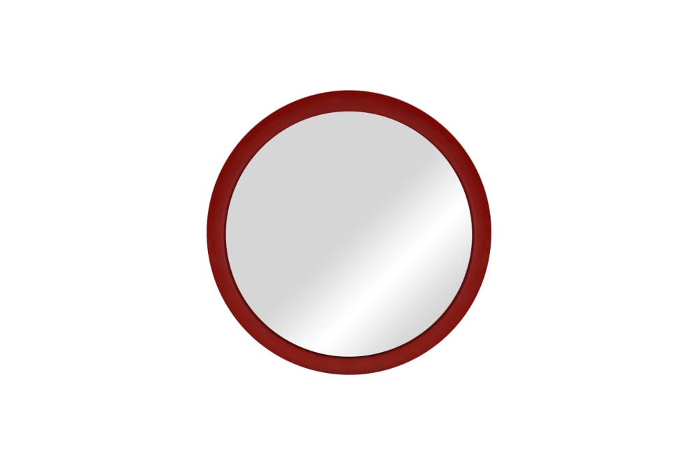 Miroir mural rond dans un cadre en métal brillant, rouge