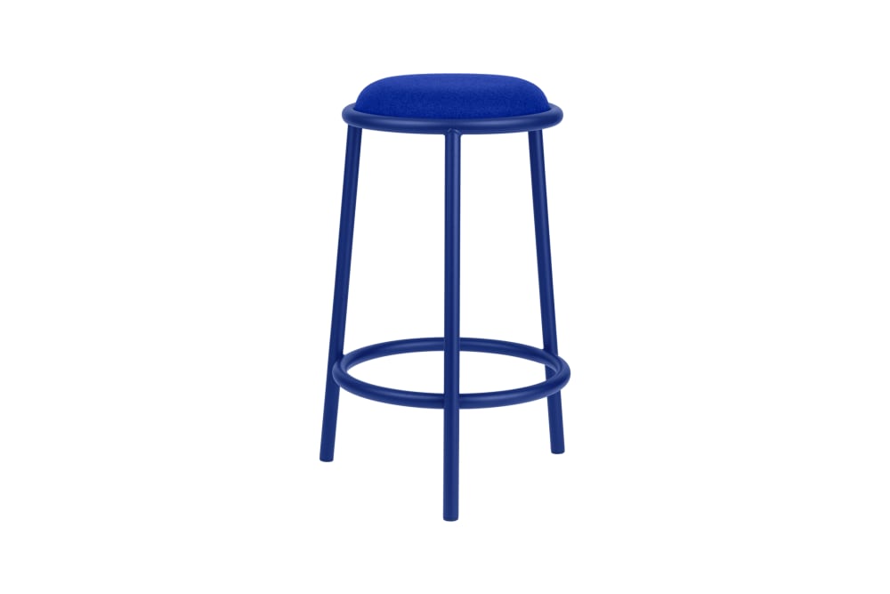 Tabouret de bar en acier peint par poudrage et fibre synthétique, bleu
