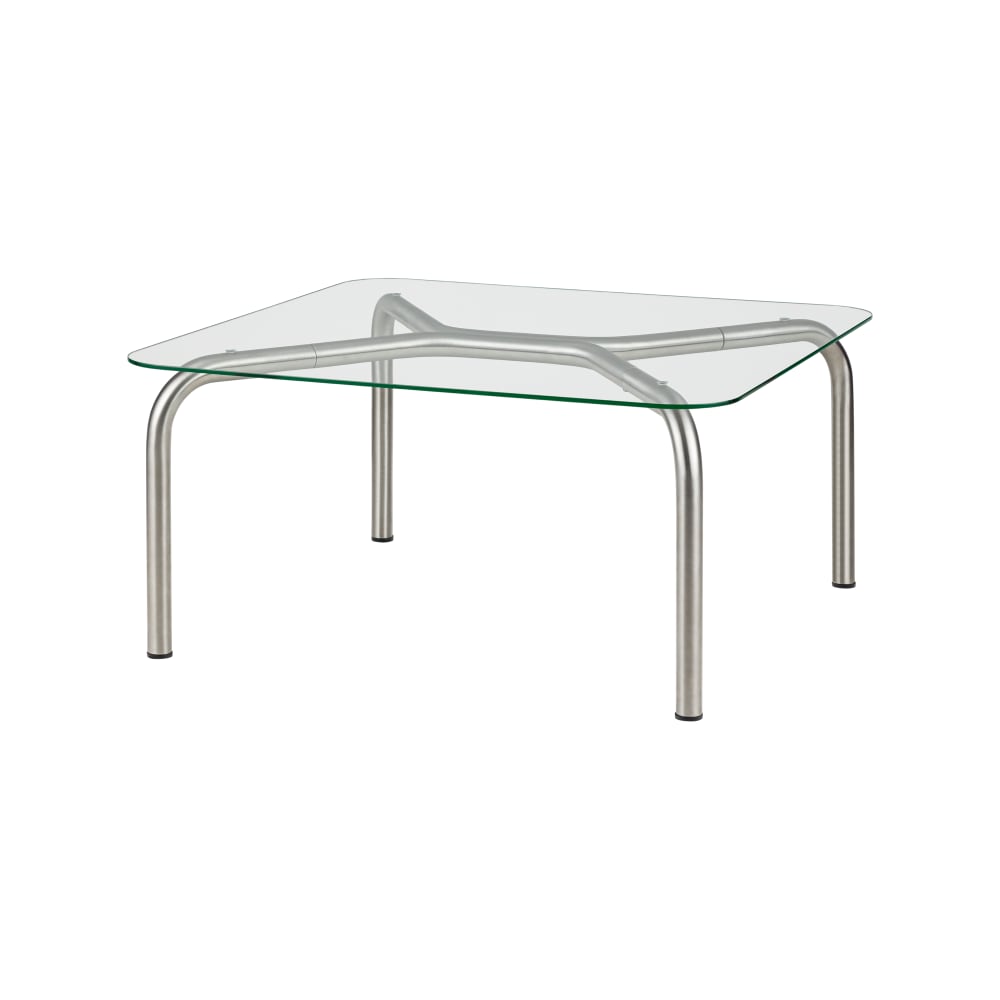 noo.ma Uku Couchtisch 80 x 80 cm, Glas, gebürsteter Stahl style industrial Grau Edelstahl
