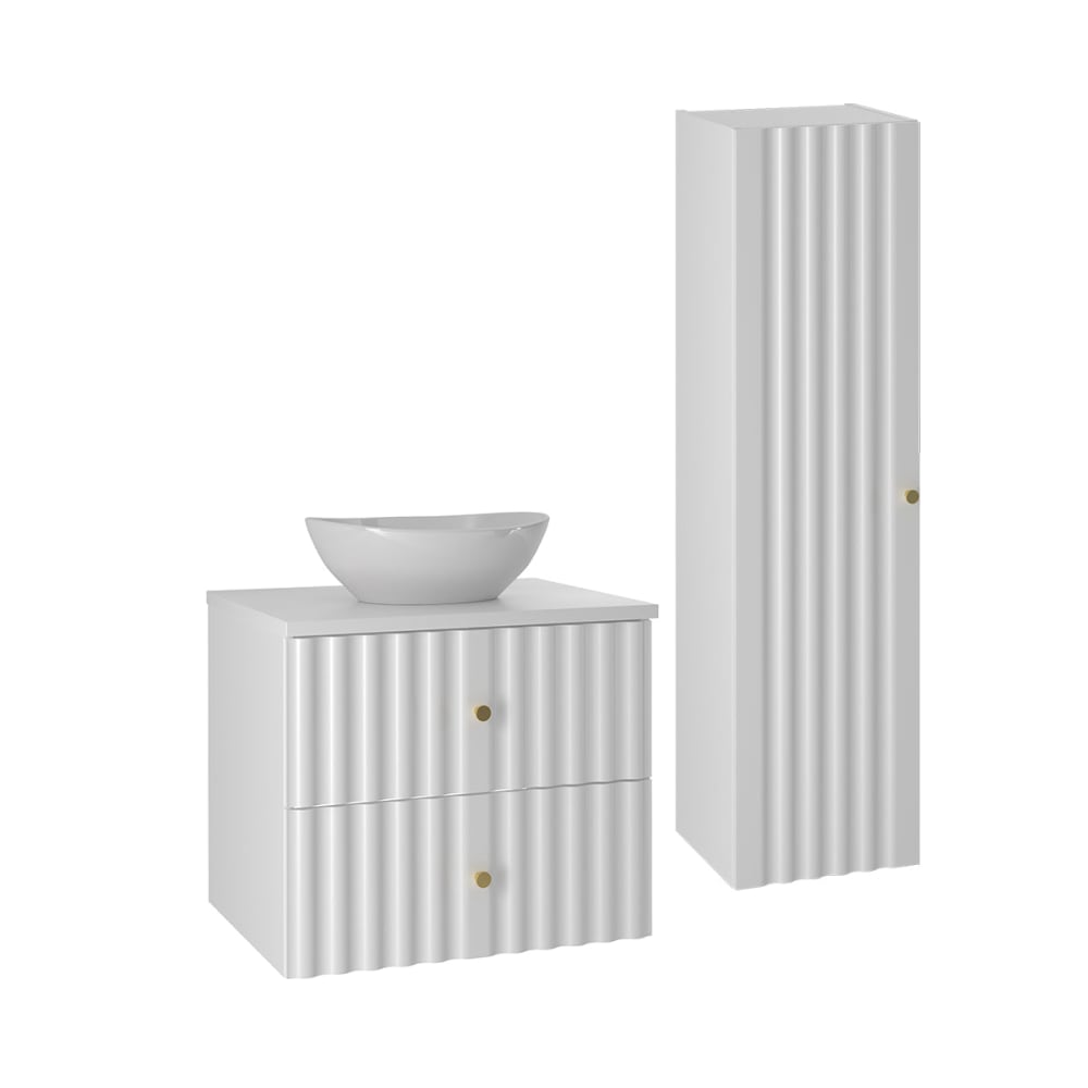 Ensemble meuble simple vasque 60cm panneaux mélaminé et mdf blanc Ensemble meuble simple vasque 60cm panneaux mélaminé et mdf blanc