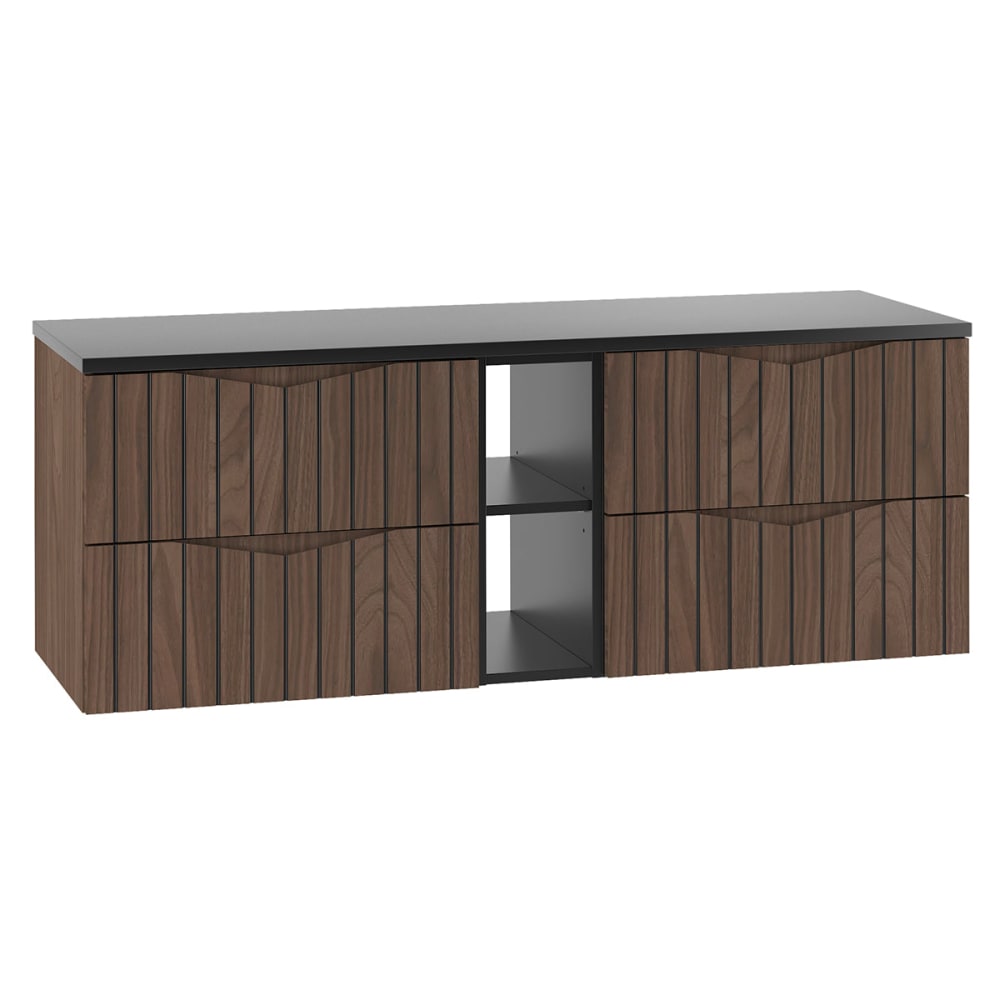 Petits meubles Waschtisch 140cm 2 Nischen Waschtisch Melamin Holz und Schwarz Schwarz Spanplatte