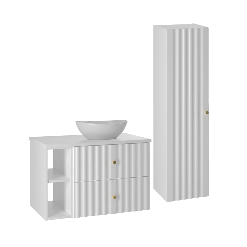 Ensemble meuble simple vasque 80cm panneaux mélaminé et mdf blanc Ensemble meuble simple vasque 80cm panneaux mélaminé et mdf blanc