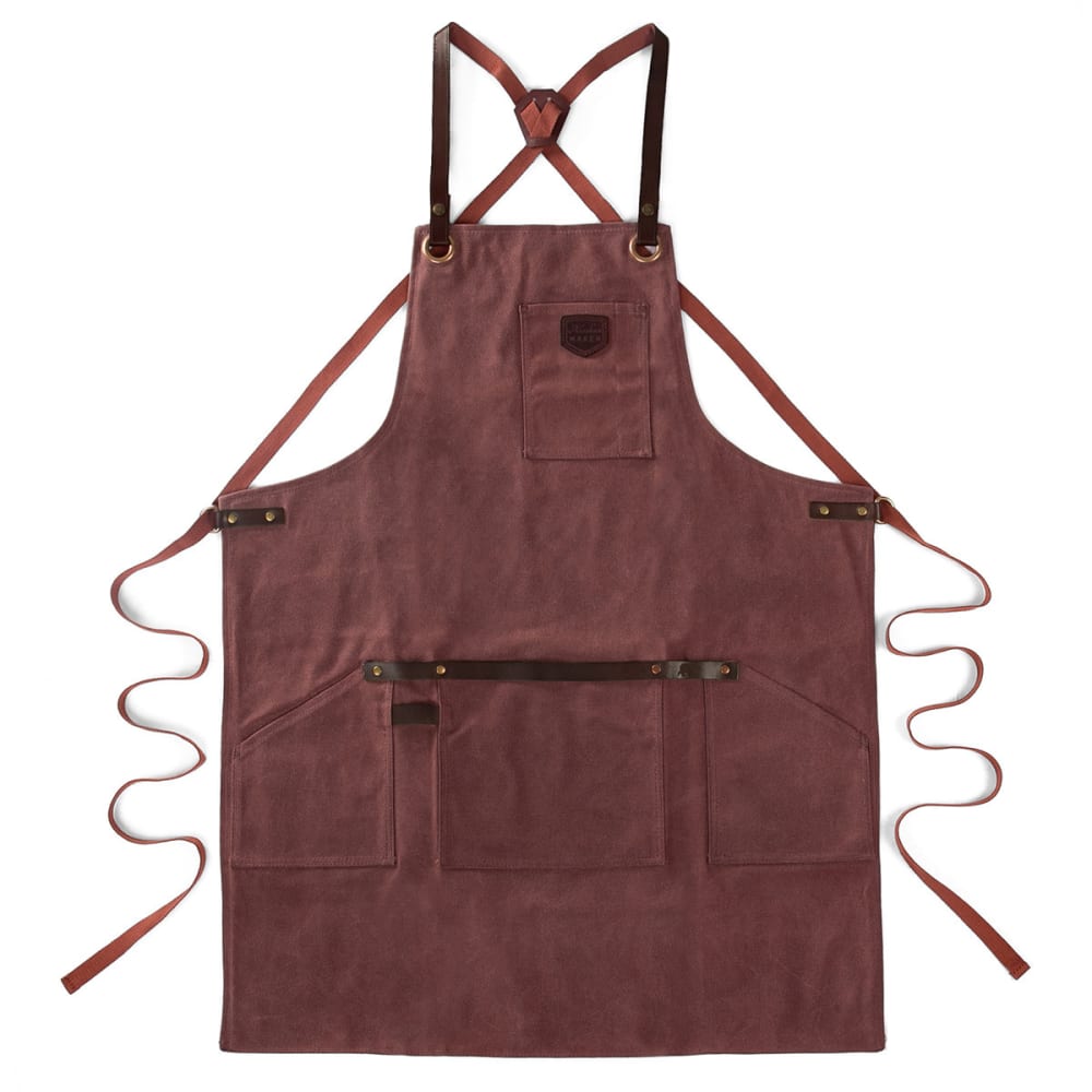 Tablier en cuir et toile waxée Bordeaux