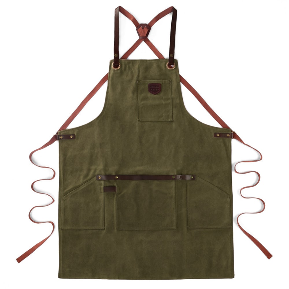 Tablier en cuir et toile waxée Vert