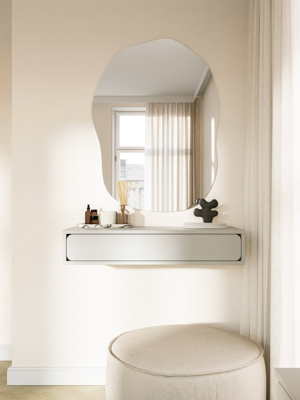 Hängekonsole mit Schublade in Greige, 90 cm - Maisons Du Monde