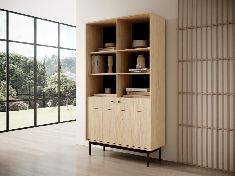Bibliothèque avec 2 portes aspect chêne 104 cm