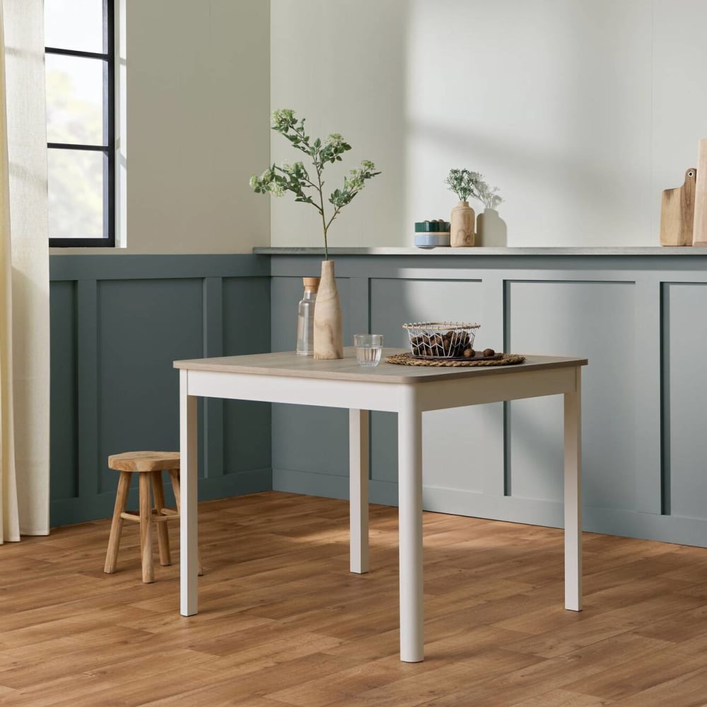 Table à manger carrée effet bois clair et blanc 4 personnes