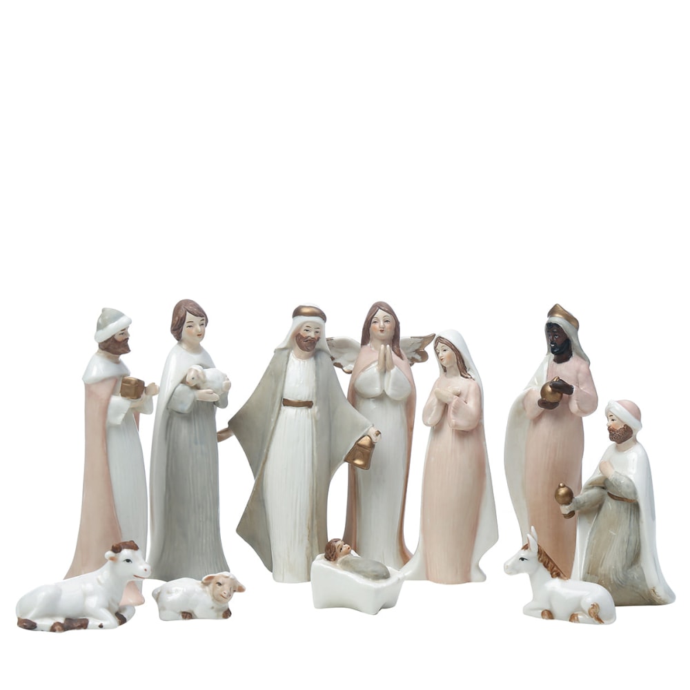 Nacimiento de navidad decorativo en porcelana beige y rosa h15