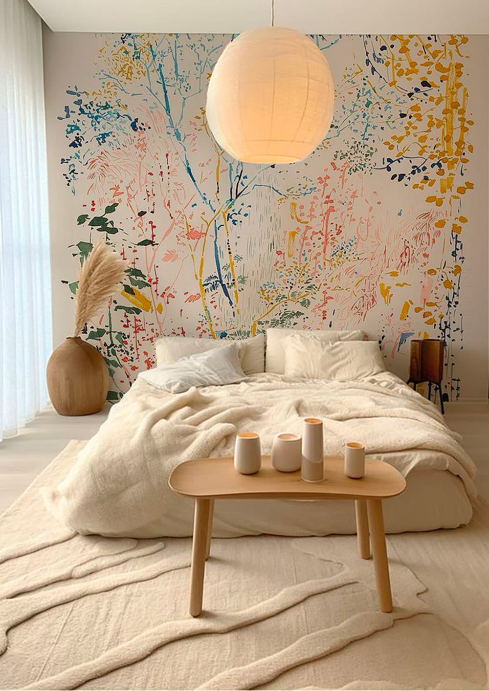 Papier peint végétal coloré beige – h250 x l200 cm (4 lés)