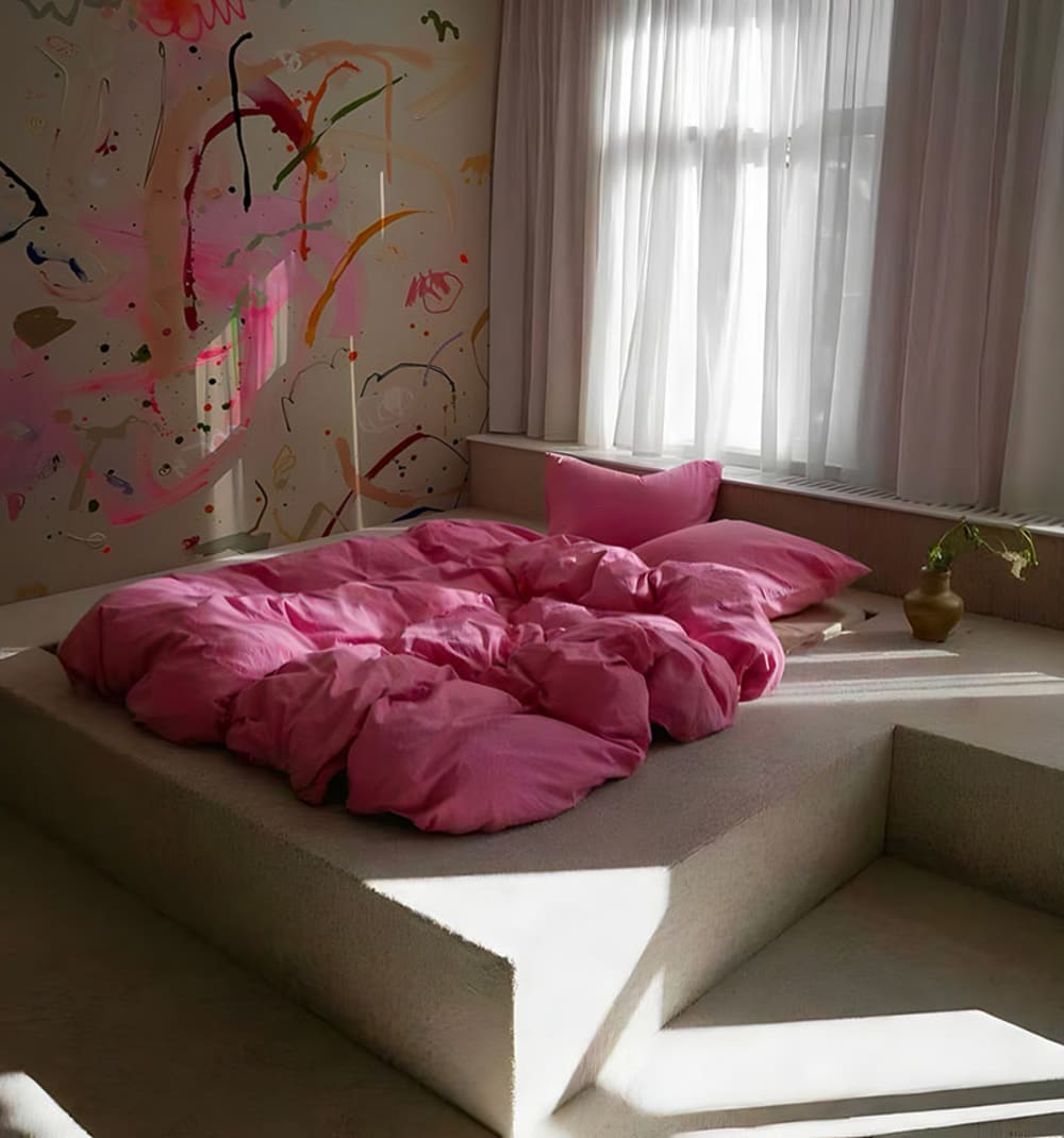 Papier peint abstrait coloré rose – h300 x l250 cm (5 lés)