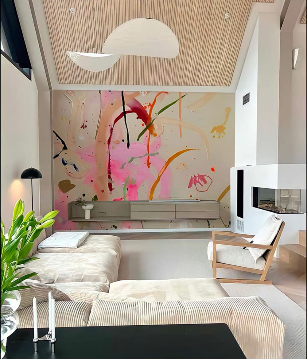Papier peint abstrait coloré rose – h300 x l250 cm (5 lés) — vue 3
