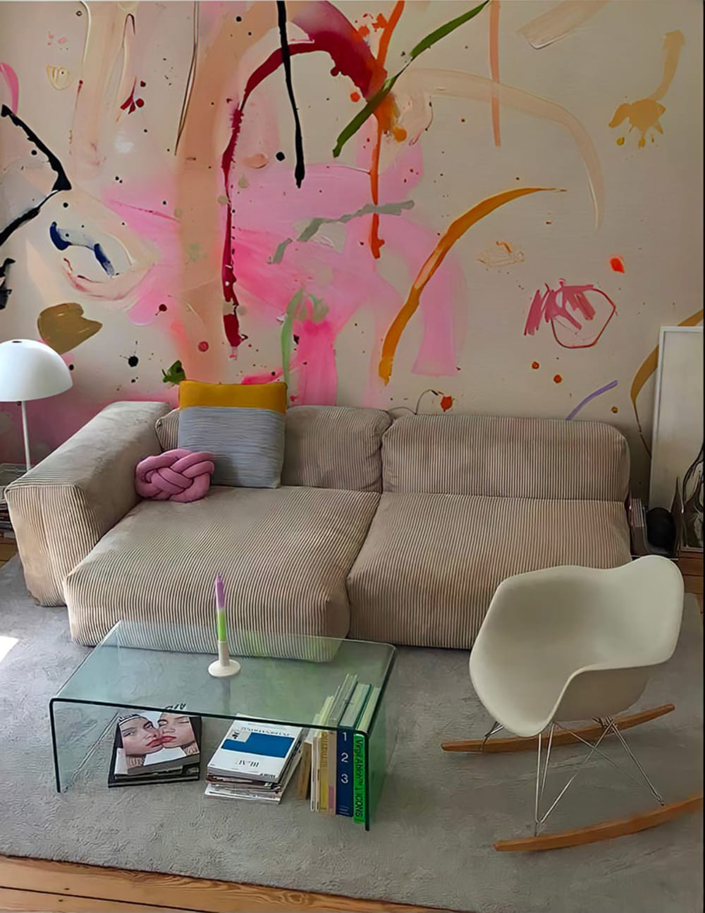 Papier peint abstrait coloré rose – h300 x l250 cm (5 lés) — vue 4