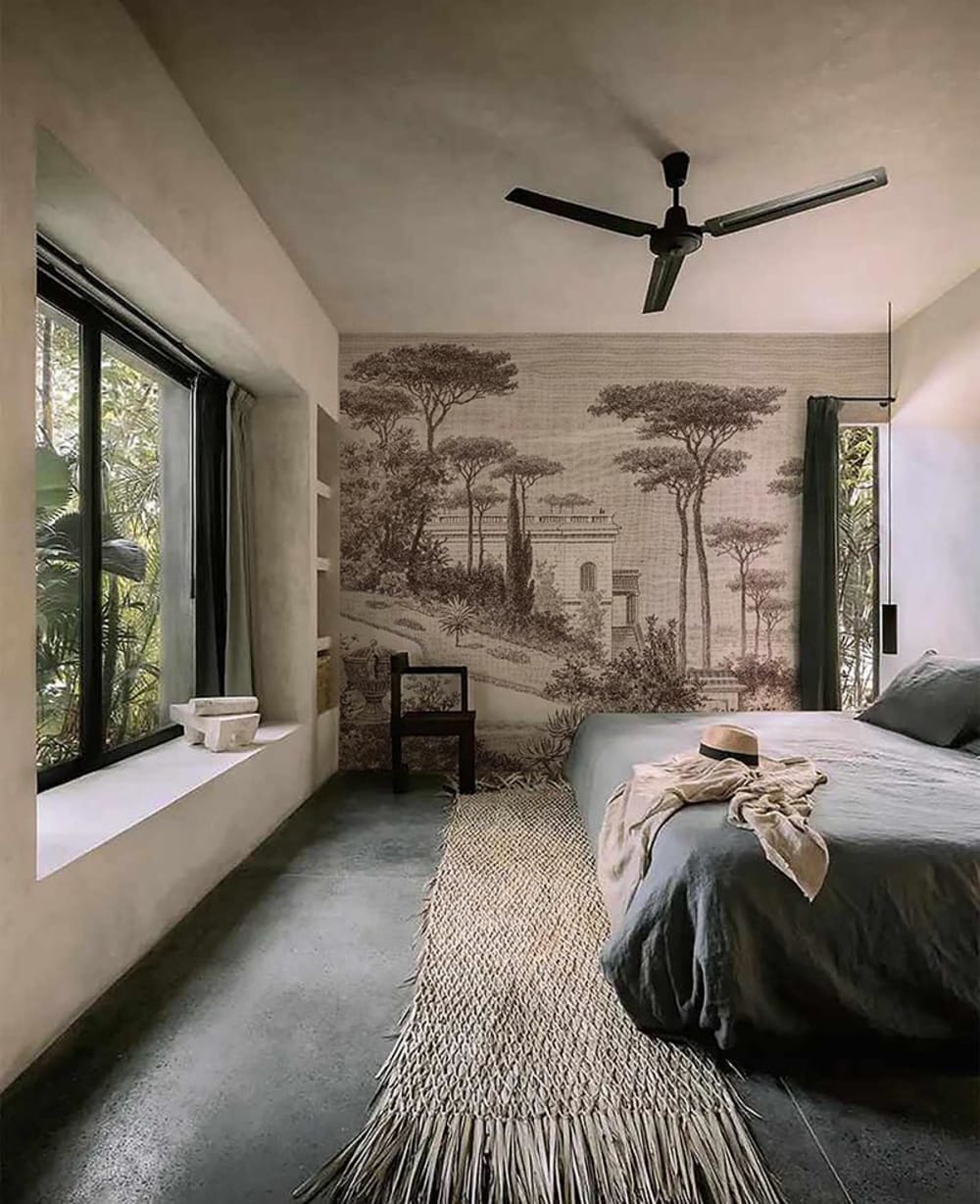 Papier peint panoramique gravure taupe – h300 x l400 cm (8 lés) — vue 3
