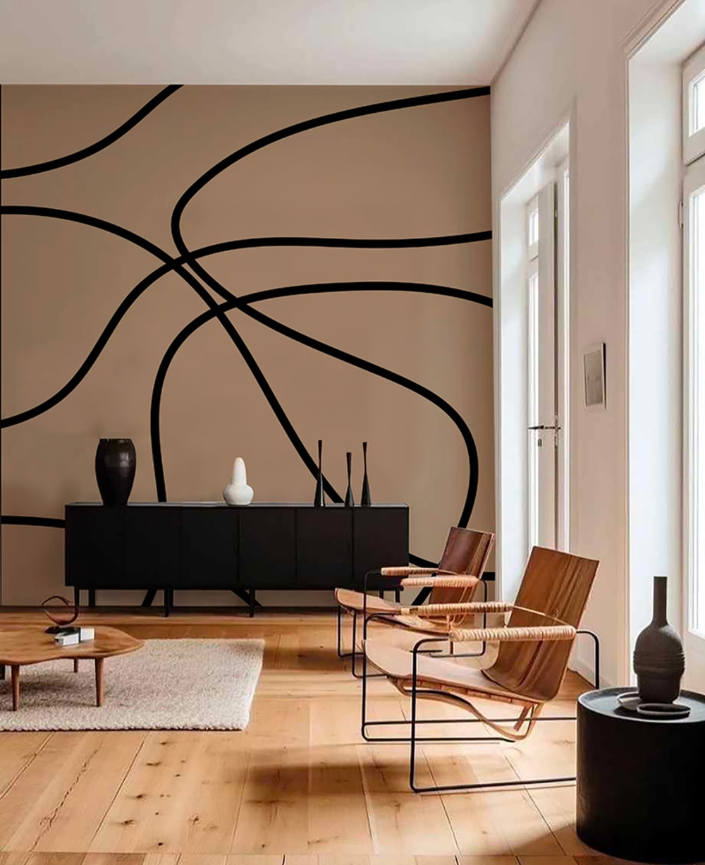 Papier peint minimaliste noir – h300 x l200 cm (4 lés) — vue 4