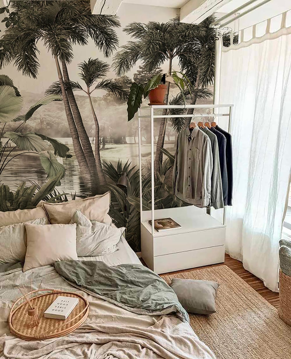 Papier peint panoramique tropical vert – h250 x l450 cm (9 lés)