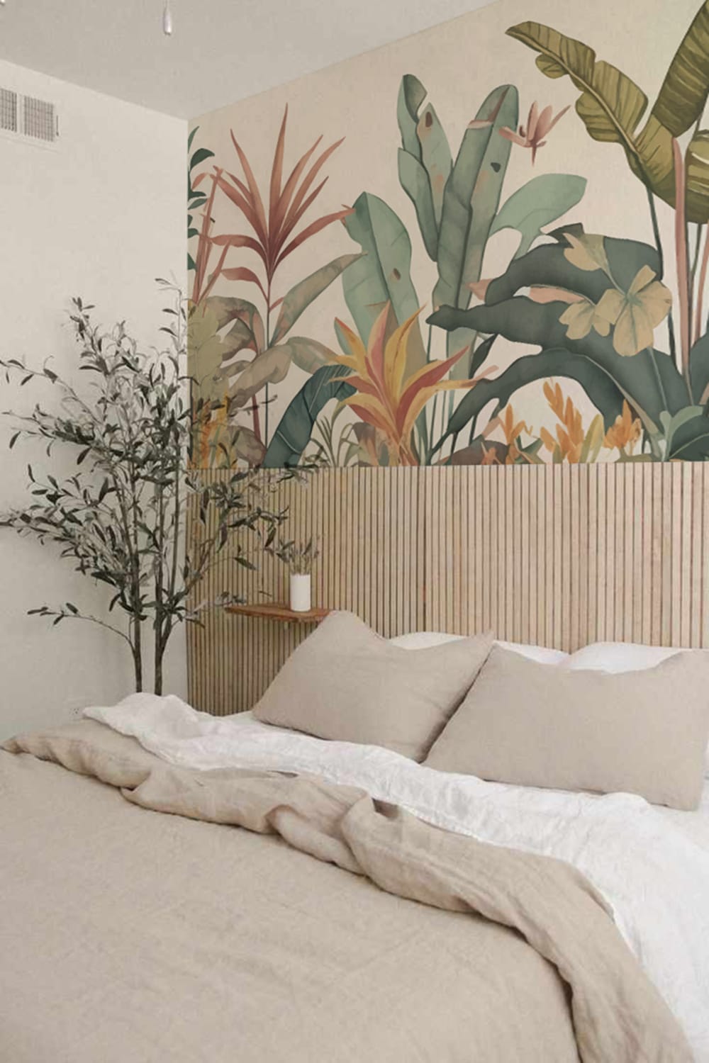 Papier peint panoramique végétal coloré beige – h300 x l450 cm (9 lés) — vue 4