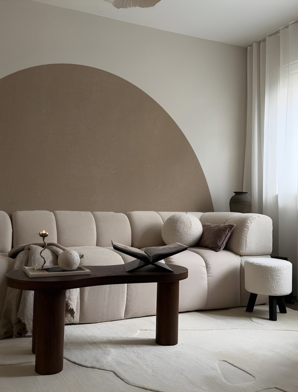Papier peint panoramique demi-cercle beige – h300 x l350 cm (7 lés)