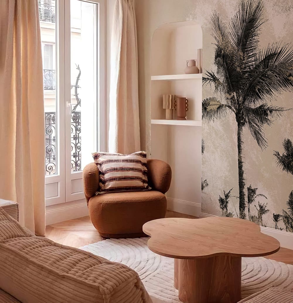 Papier peint panoramique palmiers beige – h250 x l400 cm (8 lés) - Maisons du Monde