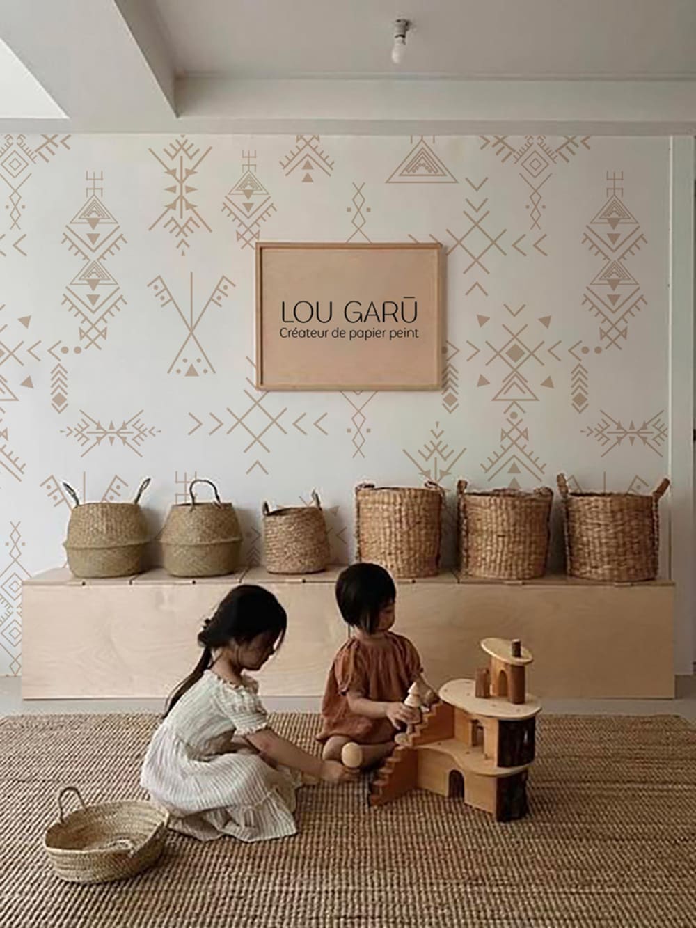 Papier peint symboles berbère beige – h300 x l300 cm (6 lés)