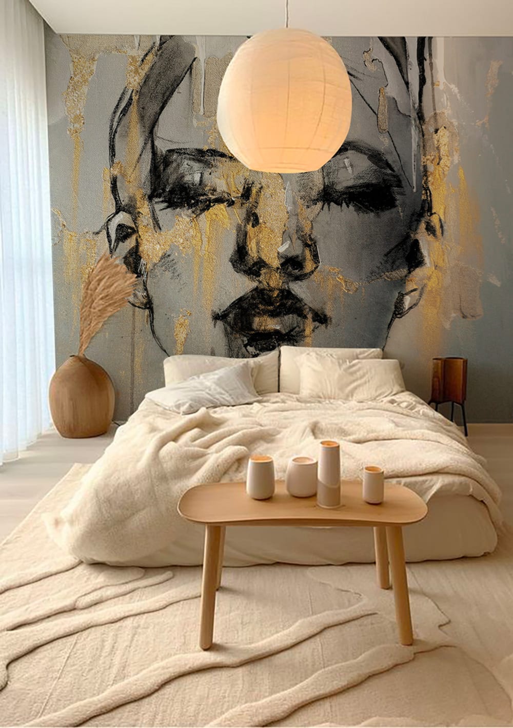 Papier peint panoramique visage rose – h250 x l300 cm (6 lés) — vue 3