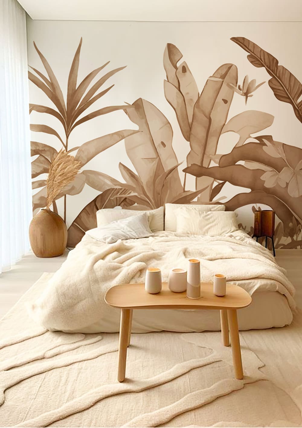 Papier peint panoramique végétal beige – h300 x l450 cm (9 lés)