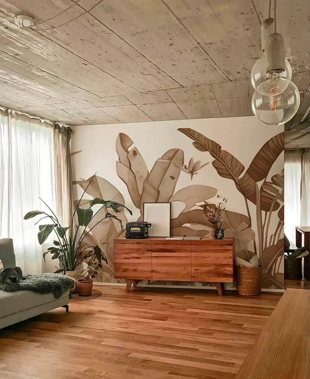 Papier peint panoramique végétal beige – h250 x l350 cm (7 lés) — vue 4