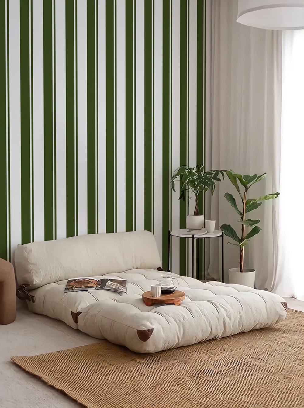 Papier peint panoramique rayures vert – h300 x l350 cm (7 lés)
