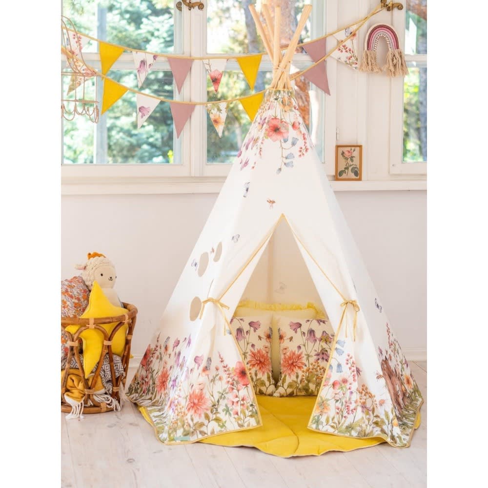 Tente tipi fleurs en coton blanc - Maisons du Monde