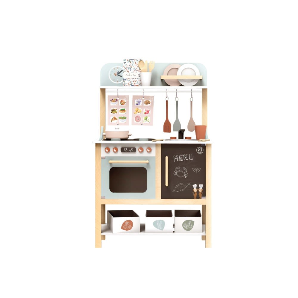 Mini-cuisine avec 23 accessoires en bois beige