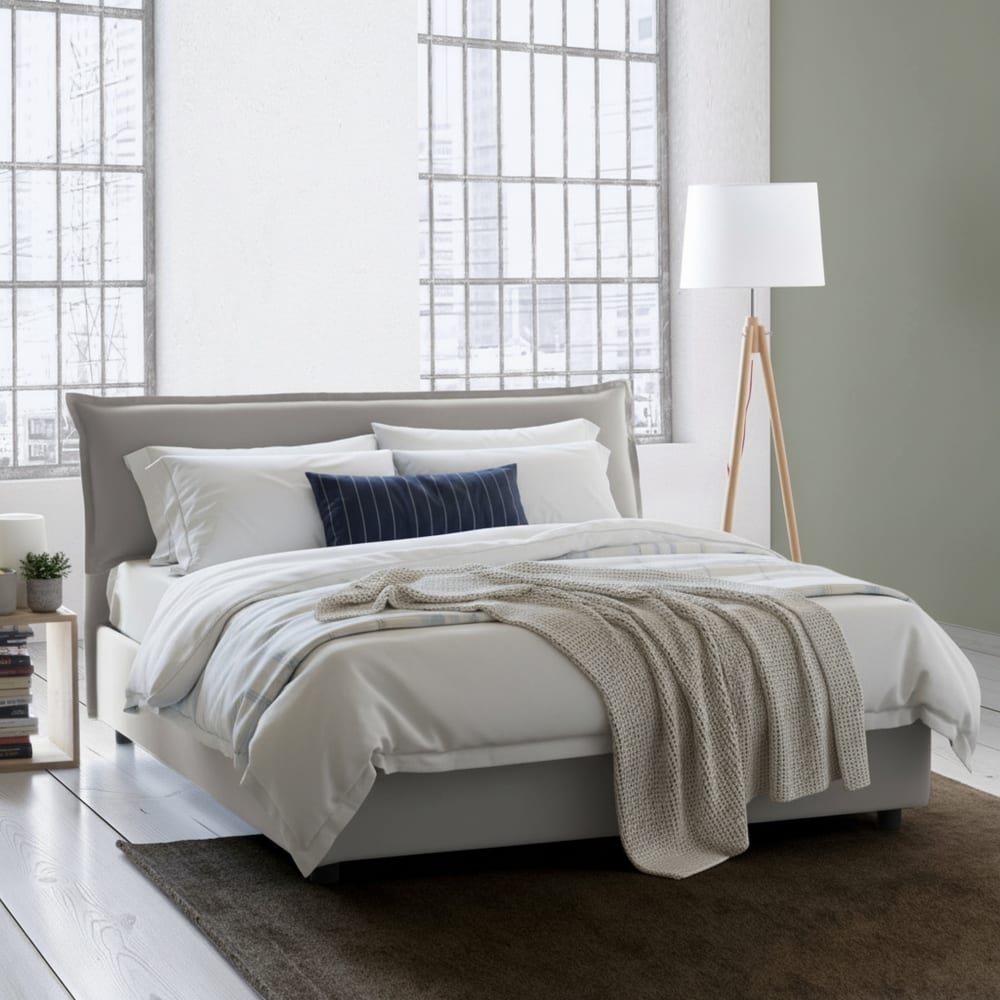 Lit double en similcuir gris 160x190 cm - Maisons du Monde
