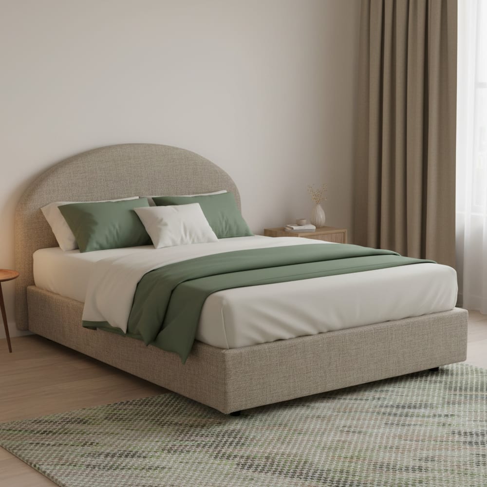 Lit demi-carré en tissu gris tourterelle 120x190 cm - Maisons du Monde