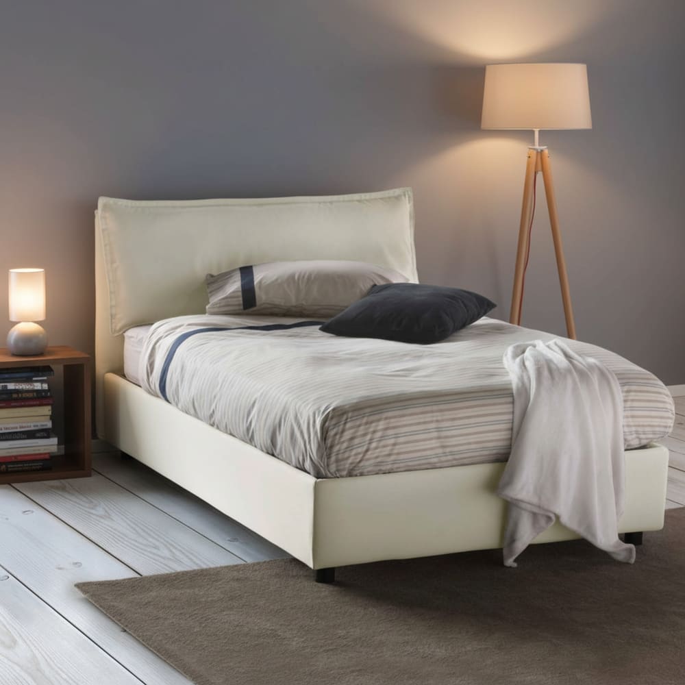 Lit demi-carré en tissu beige 120x200 cm - Maisons du Monde