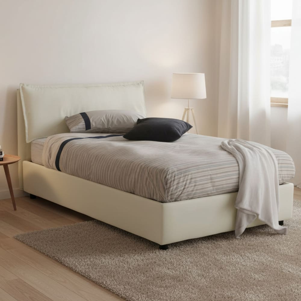 Lit demi-carré en tissu beige 120x200 cm - Maisons du Monde