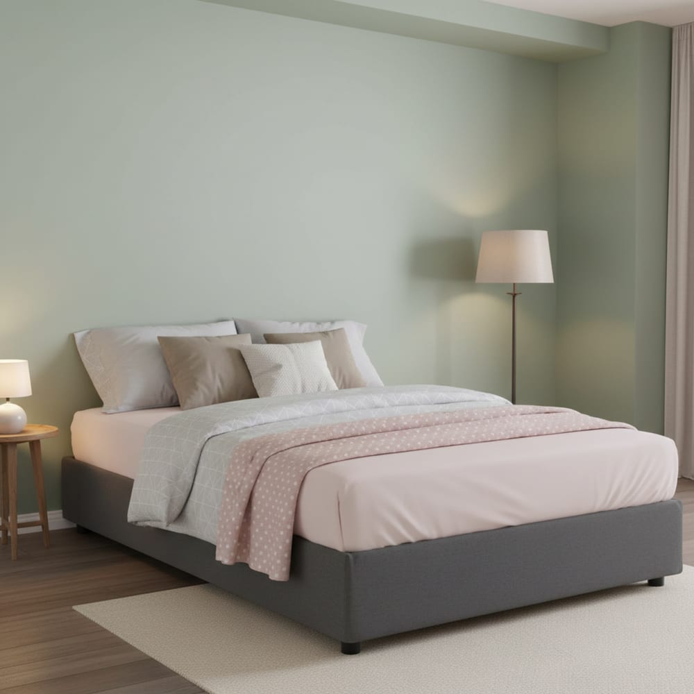 Lit demi-carré en tissu gris 120x200 cm - Maisons du Monde