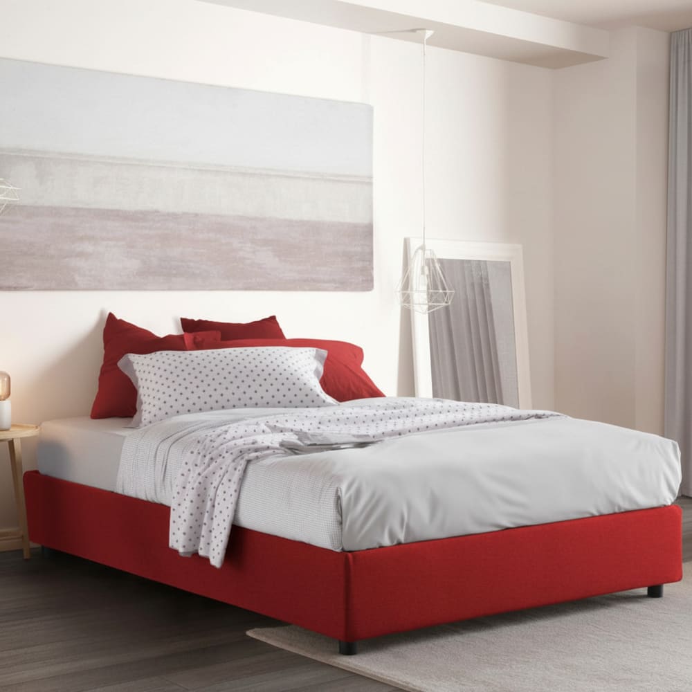 Lit double en tissu rouge 160x200 cm