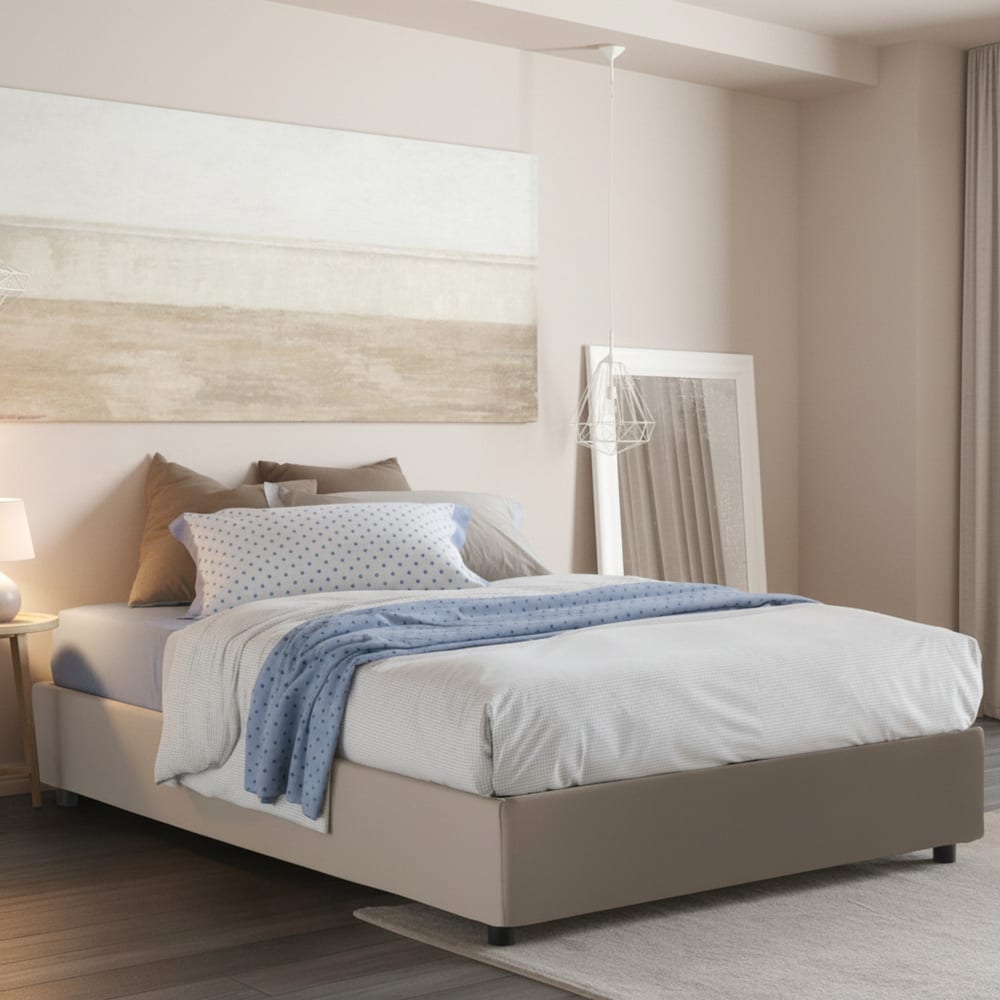 Lit double en tissu gris tourterelle 160x190 cm - Maisons du Monde