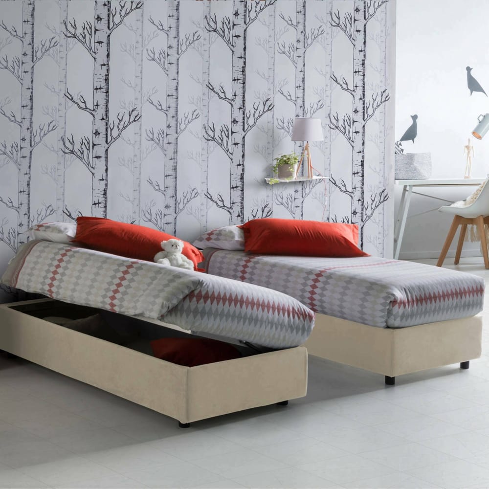 Lit simple en tissu beige 80x190 cm - Maisons du Monde