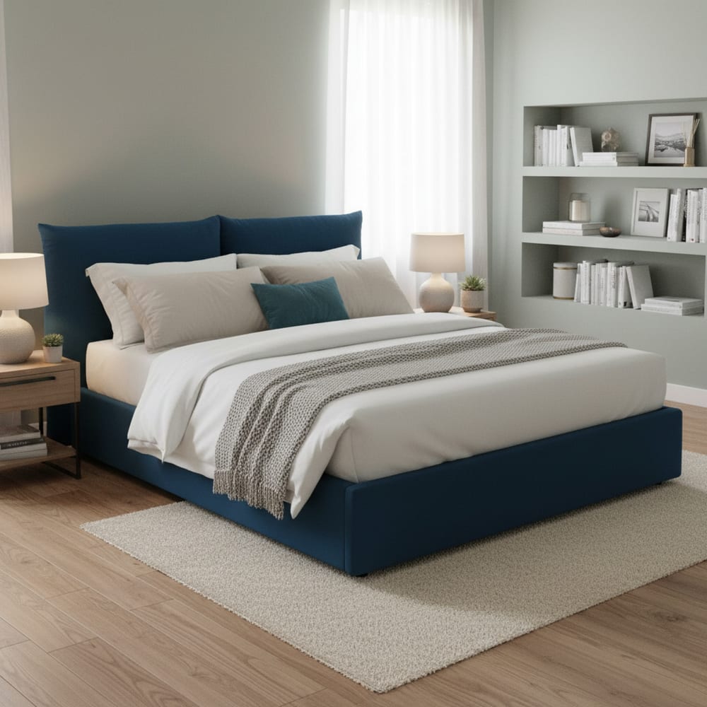 Lit double en tissu bleu 160x200 cm - Maisons du Monde