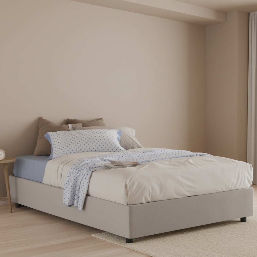 Lit demi-carré en tissu blanc 120x200 cm - Maisons du Monde
