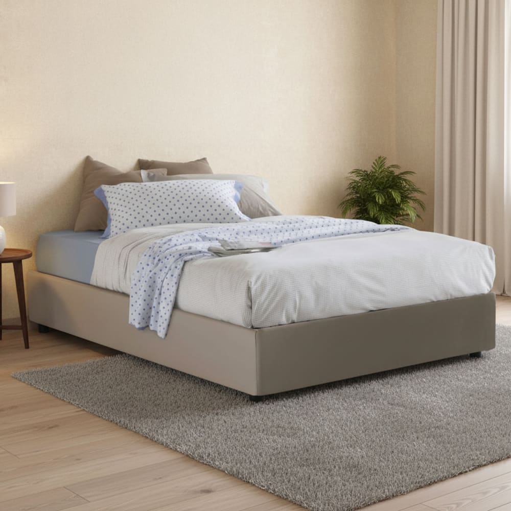 Lit double en similcuir gris tourterelle 160x190 cm - Maisons du Monde