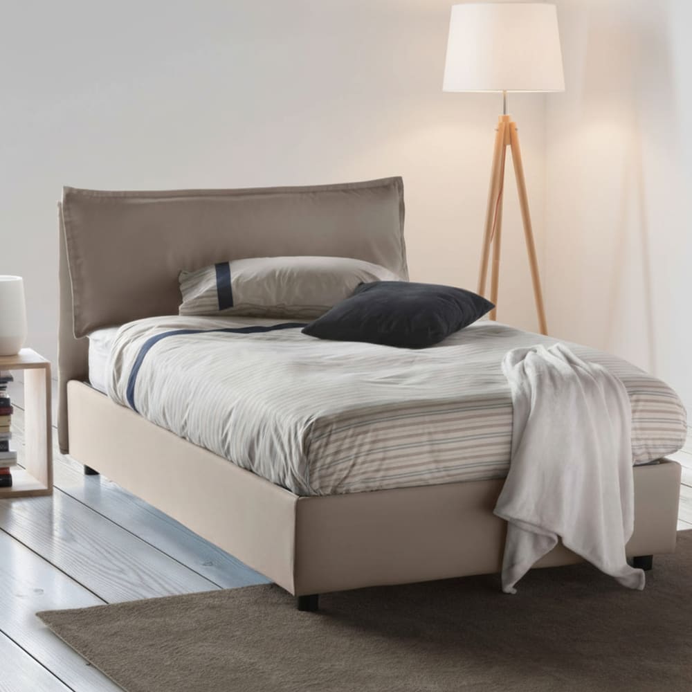 Lit demi-carré en tissu gris tourterelle 120x190 cm - Maisons du Monde