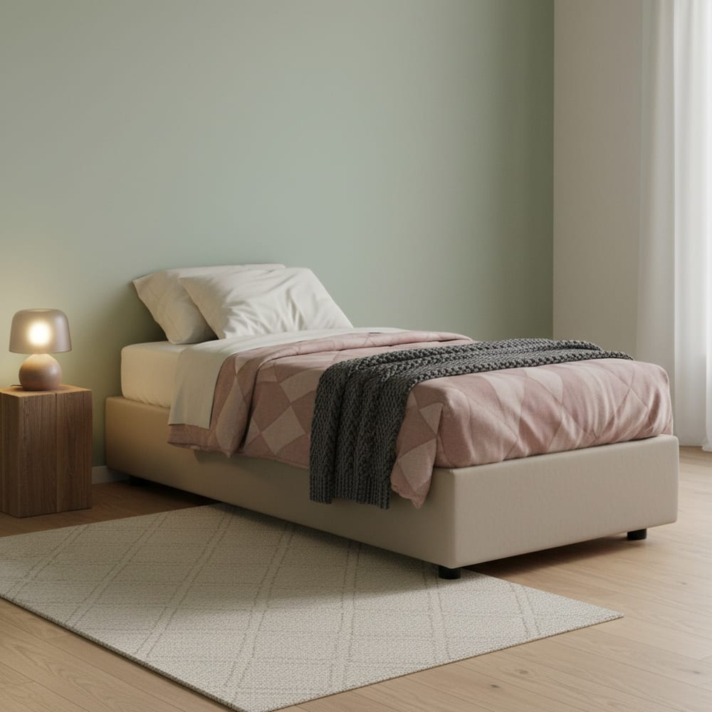 Lit simple en similcuir gris tourterelle 80x190 cm - Maisons du Monde